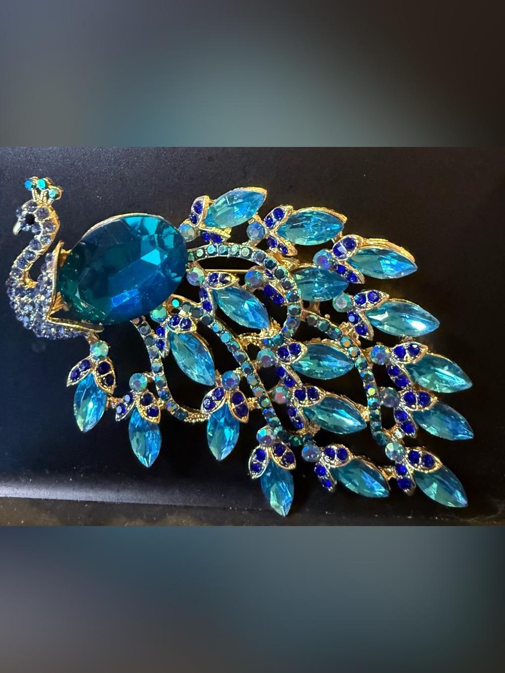 Blue Peacock Crystal Statement Brooch